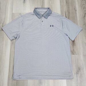 Under Armour Polo Shirt Men's Large Gray Striped Performance Short Sleeve